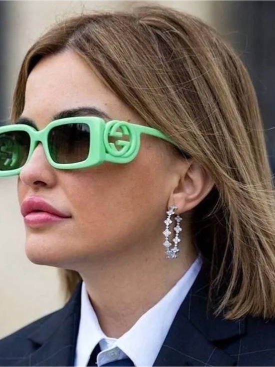 Mint Green Rectangle Sunglasses with Logo Temple main image 4